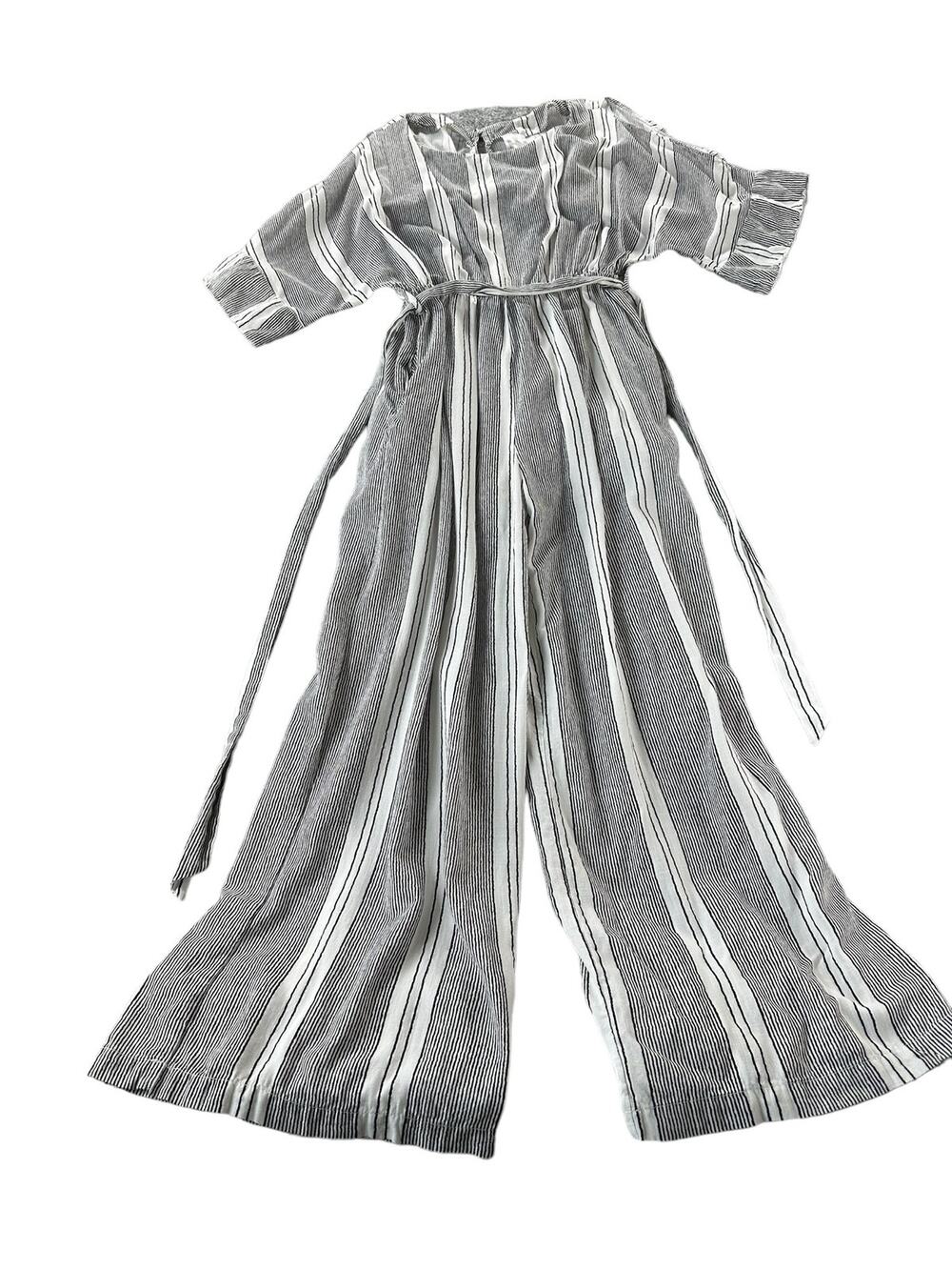 Her Modesty Black & White Striped Short Sleeve Wide Leg Jumpsuit Size Small